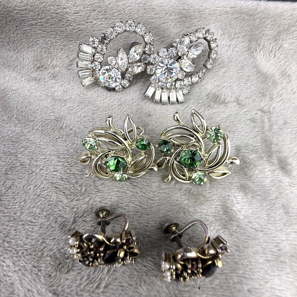 Vintage Hollycraft Coro Rhinestone Screw Back‎ Earrings Lot Multicolor READ